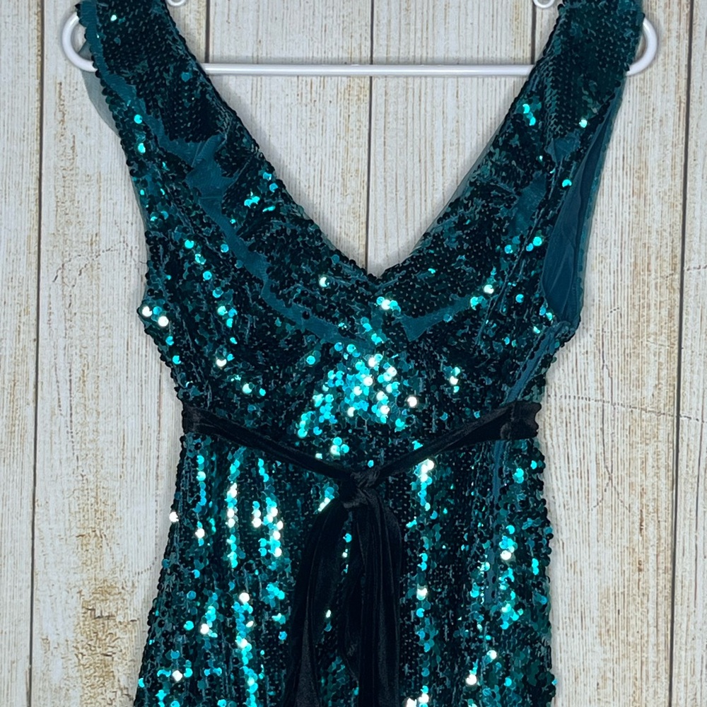 Free People Sequin Siren Mini Dress in Green Spirulina - Picture 4 of 8